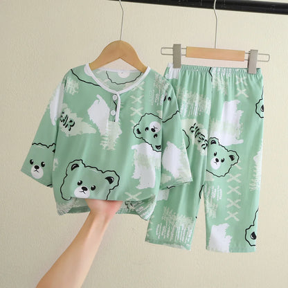 Girls' sleepwear long sleeved flannel children's sleepwear autumn and winter coral fleece boys' baby children's home Clothing se