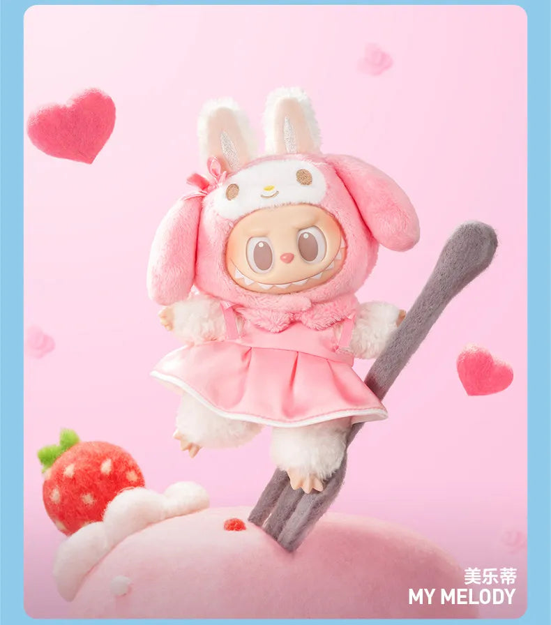 NEW POP MART The Monsters X Sanrio Family Labubu Hello Kitty Kuromi Vinyl Plush Doll Keychain Blind Box Kawaii Toys Kids Gift