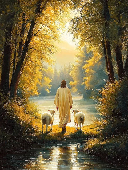 Graffiti Christian Jesus With Child Art Posters Christian Faith Jesus Walking In Flower Field Canvas Painting Bedroom Home Decor
