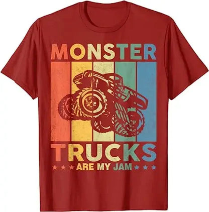 Monster Truck Are My Jam Vintage Tees Retro Sunset Cool Engines T-Shirt Monster Truck Car for Birthday Boy Sons Gifts Cute Tops