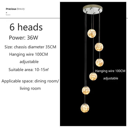 Modern LED Glass Ball Dimmable Chandelier Staircase Lustre Living Room Chandelier Lustre Home Decoration Ceiling Chandelier