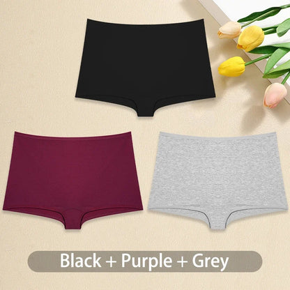 3PCS/Set Women Cotton Panties Sexy Low Rise Boyshorts  Seamless Sports Boxers Female Comfortable Underwear Solid Color Lingerie