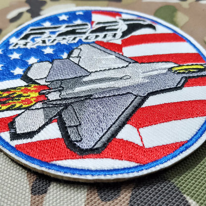 Outdoor Bag Accessories High Quality Fully Embroidered Army Fan Insignia F22 Letter Eagle Flying Armband with Hook Loop Patch