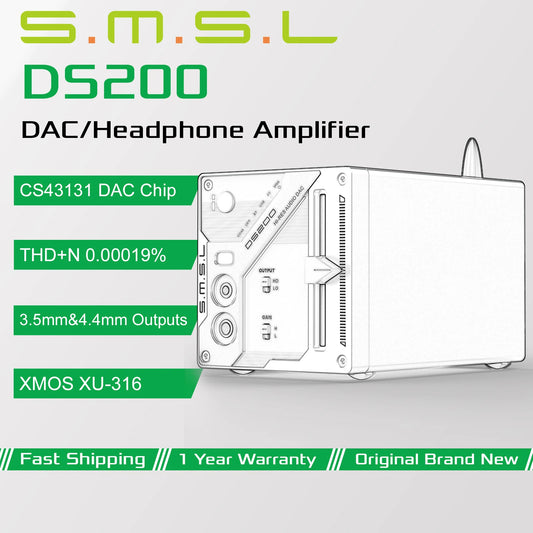 SMSL DS200 Hi-Res Audio Decoder CS43131x2 DAC Chip XU316 MQA USB Optical Coaxial Bluetooth Input 3.5mm 4.4mm Headphone Amplifier