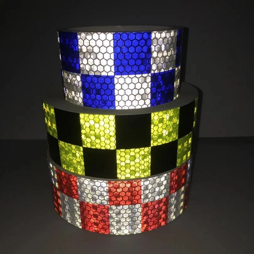 PVC Reflective Sticker Square Grid Checkered Pattern Reflector Tape Red Yellow Fluorescent White Reflect Film For Truck Car Road