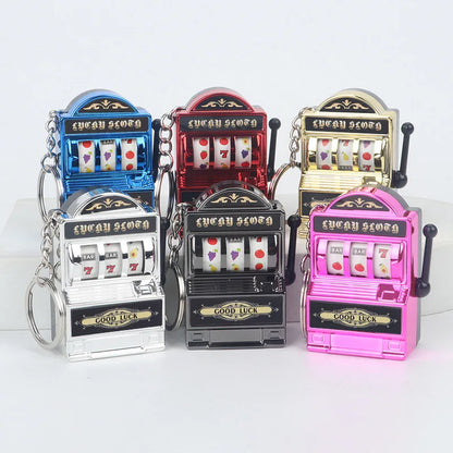 Mini Gambling Slot Machine Key Chains Creative Arcade Pocket Fruit Lucky Jackpot Gadget Antistress Toy Funny Games Keychain Ring