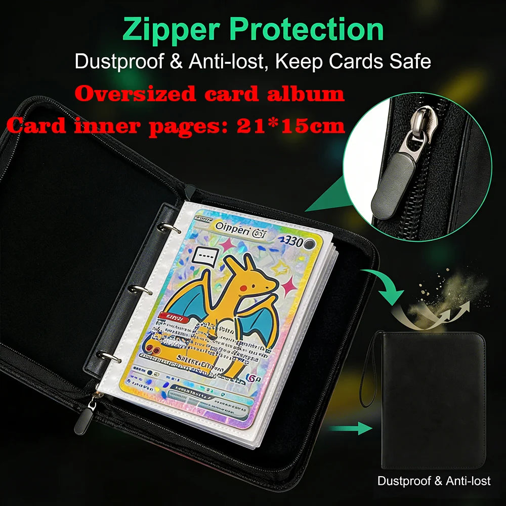 XXL Big Shiny Cards Pack Folder Oversized Jumbo Letters Binder French Charizard Zipper Album Storage Giant Card Sleeves