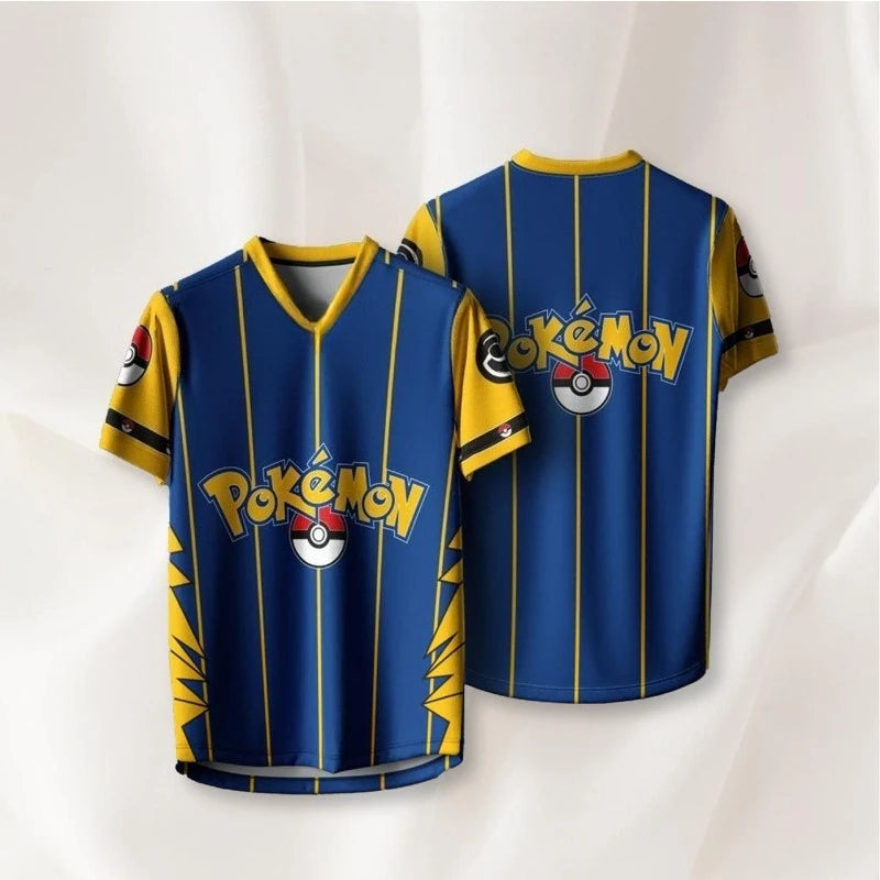 2026 Summer Pokémon Classic Poké Ball Football Theme 3D Embroidery Breathable Quick-Drying T-Shirt for Adults - Parent-Child Top