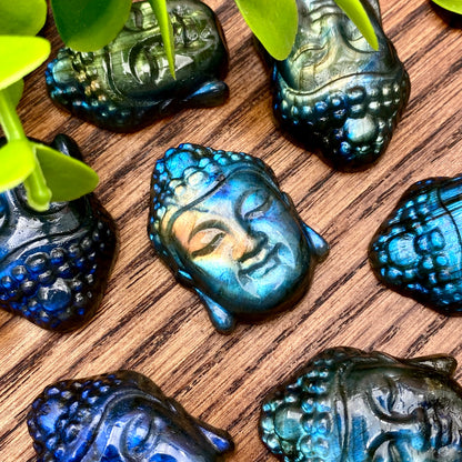 1PC High Quality Labradorite Buddha Head Natural Crystal Carving, Gemstone Jewelry, Glitter, Birthday Gift, Party Decoration.