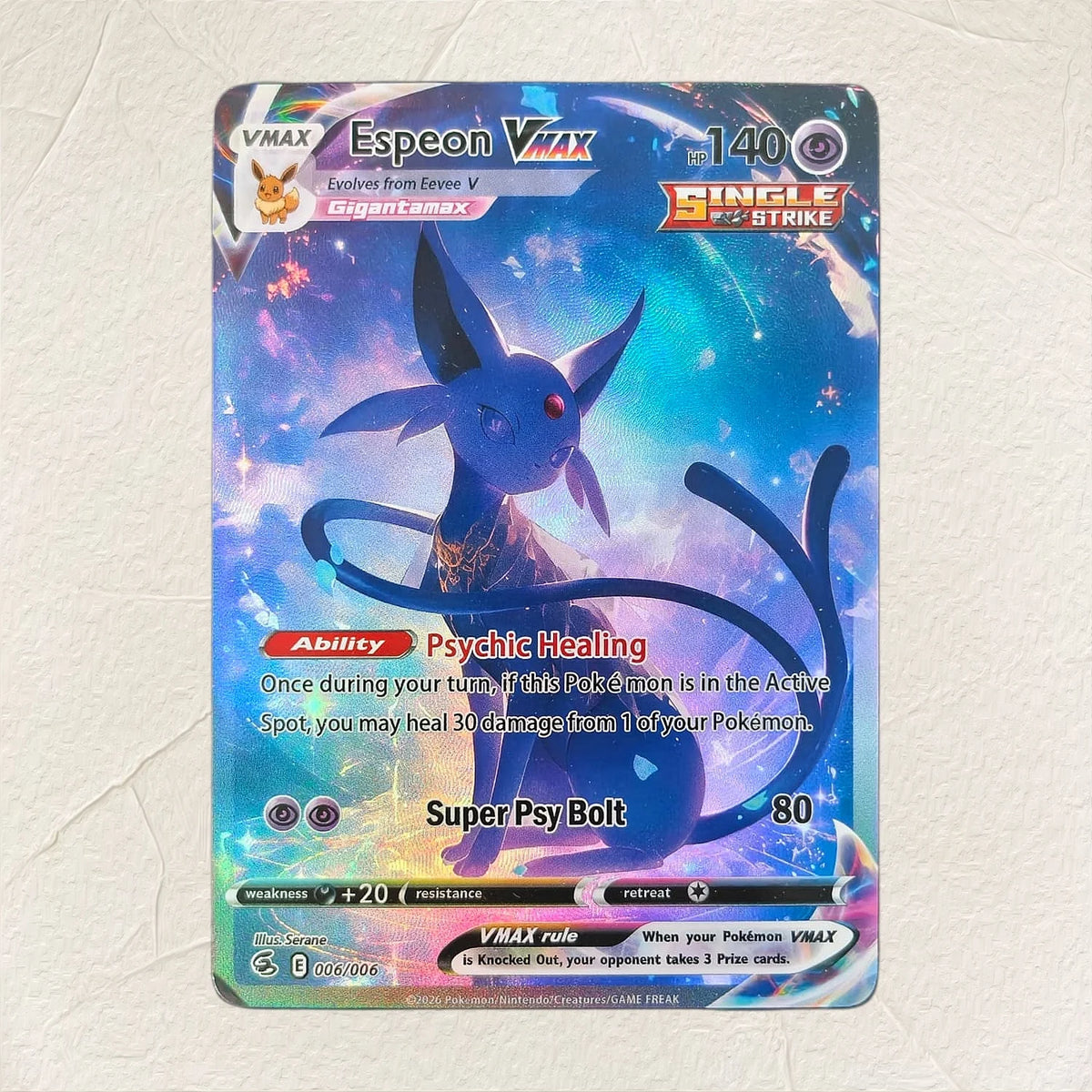 English Jolteon VMAX 006/008 DIY Holographic Foil Texture Card, Perfect Condition Premium Anime Collection Card