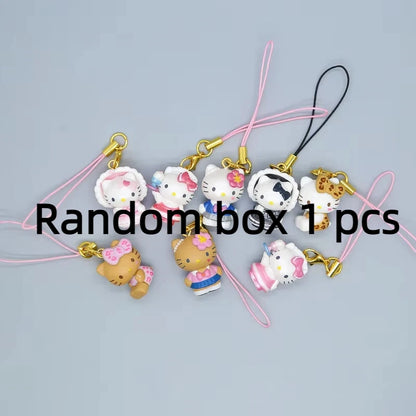 New In Stock Cute Black Leather Kt Cat Jewelry Pendant Blind Box University Kt Cat Phone Case Hanging Decoration Surprise Gift
