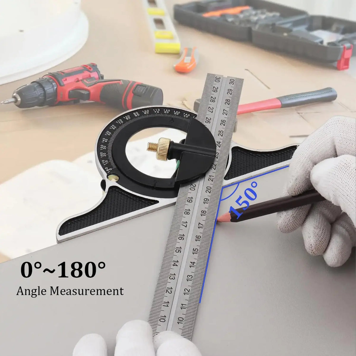 Adjustable Sliding Combination Square Ruler, Metal Ruler Framing Square T Ruler Carpentry Woodworking Measure Tools