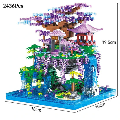Chinese Ancient Architecture Peach Blossom Pond Castle Model Building Block DIY MINI Diamond Bricks Birthday Gift Children's Toy