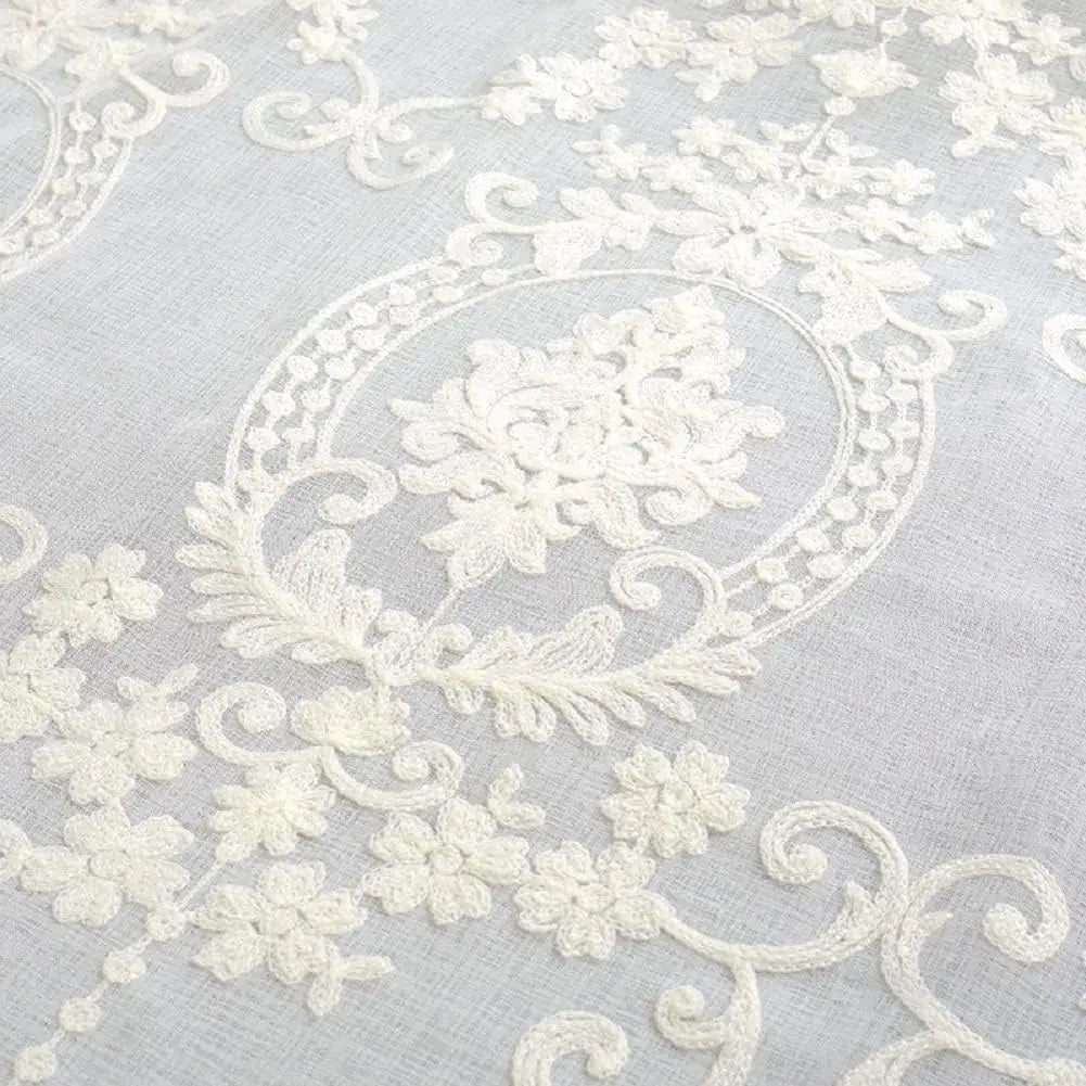 White European Sheer Voile Curtains Drapes Floral Embroidered Design Rod Pocket Top for Living Dining