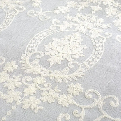 White European Sheer Voile Curtains Drapes Floral Embroidered Design Rod Pocket Top for Living Dining