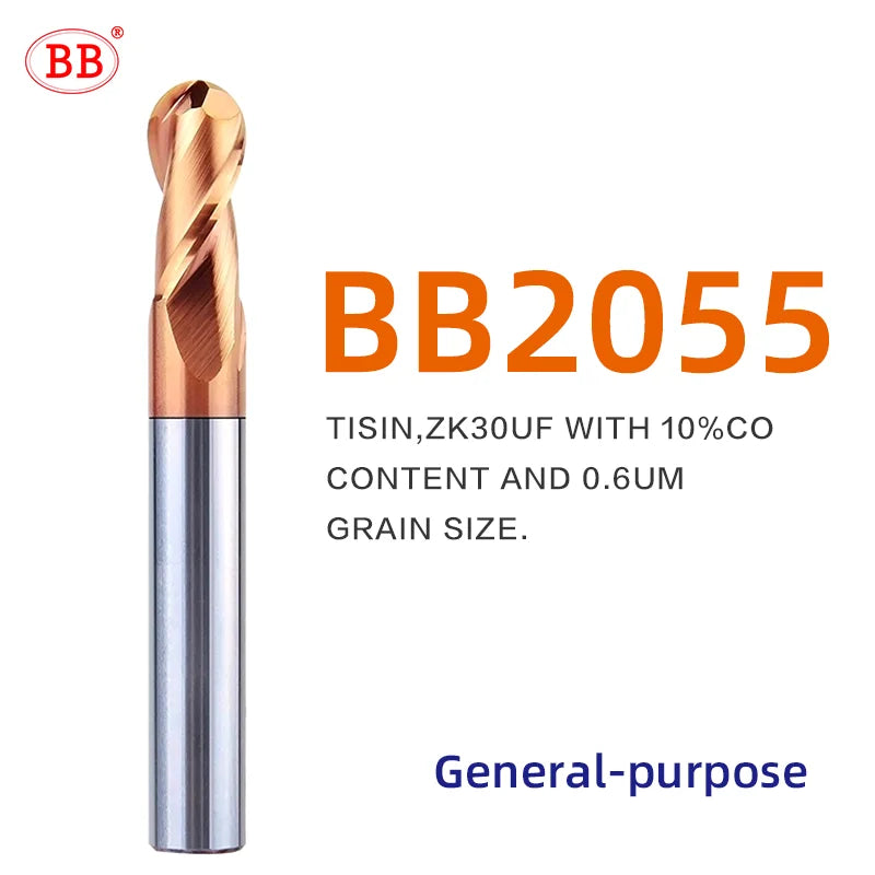 BB Ball Nose End Mill Tungsten Carbide Cutter CNC Router Bit Milling Tool R0.5 6mm 8mm 10mm HRC45 55 65 2 Flute
