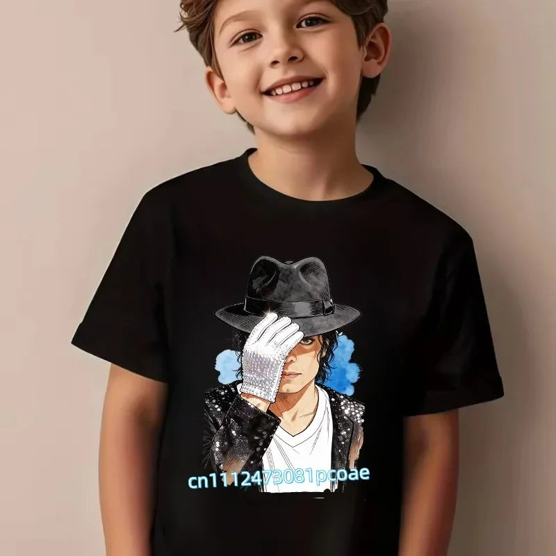 King of Pop Michael Jackson Children T-Shirt Cartoon Cotton Tops Kid Boy Girl MJ Tee Shirts Casual Clothes Birthday Gift 2026