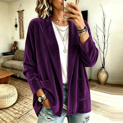 Women's Casual Jacket Velvet Blazer Lightweight Comfortable Open Front Casual Solid Color Casual Cardigan Lady Jacket Party Top