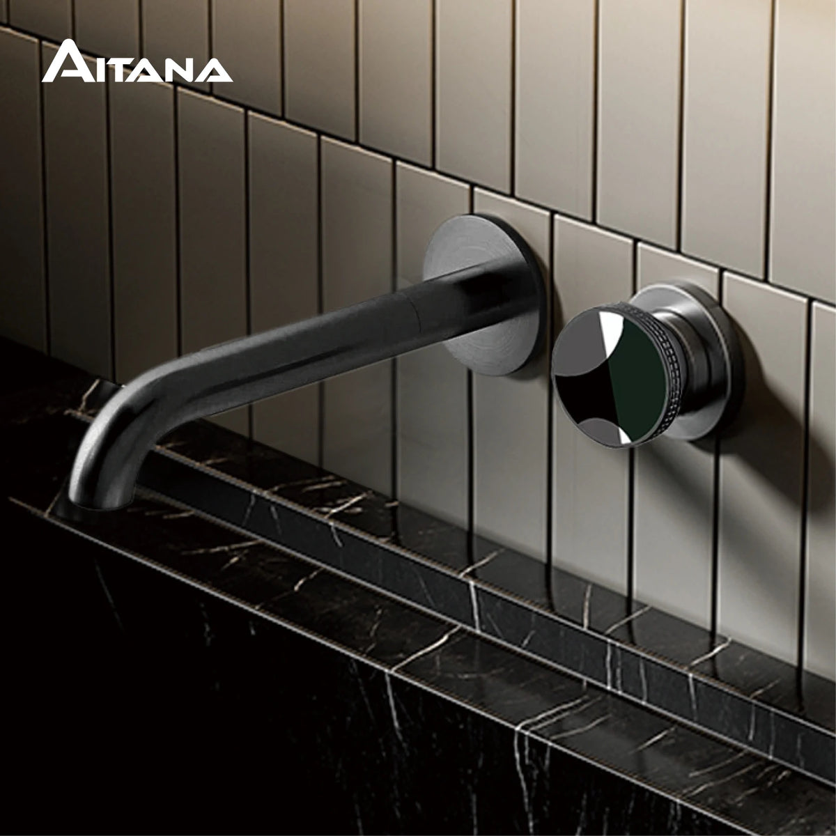 Modern luxury gun gray brass bathroom faucet with wall mounted design, cold and hot dual control, simple basin faucet