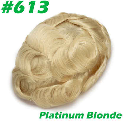 0.03mm Thin Skin Men's Wig 90% 100% Density Human Hair Men Toupee Capillary Prosthesis V Loop Natural Hairline for Hair Loss