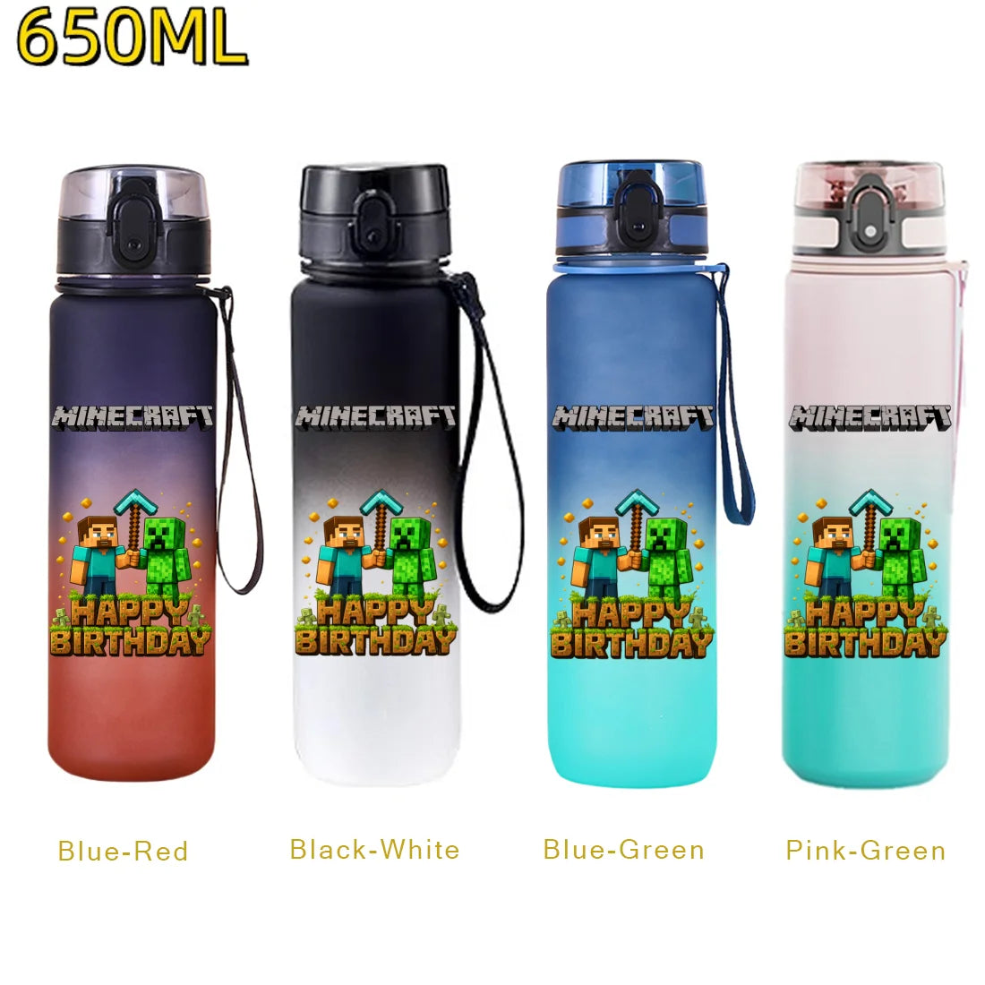 650ML Minecraft Sports Water Bottle LeakProof Plastic Cup Fitness Outdoor Shaker Drink Bottle Travel Office Jugs Birthday Gifts