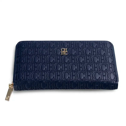 CH Elegant Embossed Zipper Wallet Brand Gold Micro Logo Multi-Card Slots Zipper Compartment Leather Clutch Wallet