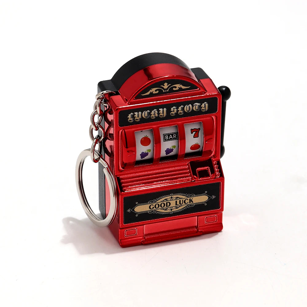 Mini Gambling Slot Machine Key Chains Creative Arcade Pocket Fruit Lucky Jackpot Gadget Antistress Toy Funny Games Keychain Ring