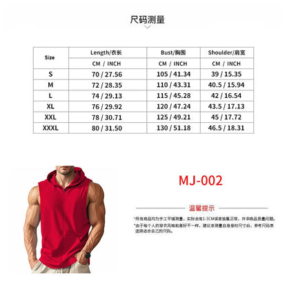 Summer New Hooded Vest Men's Sports Fitness Training Zipper Cardigan Sleeveless Vest Sleeveless Downjacket Blouson Homme Hiver