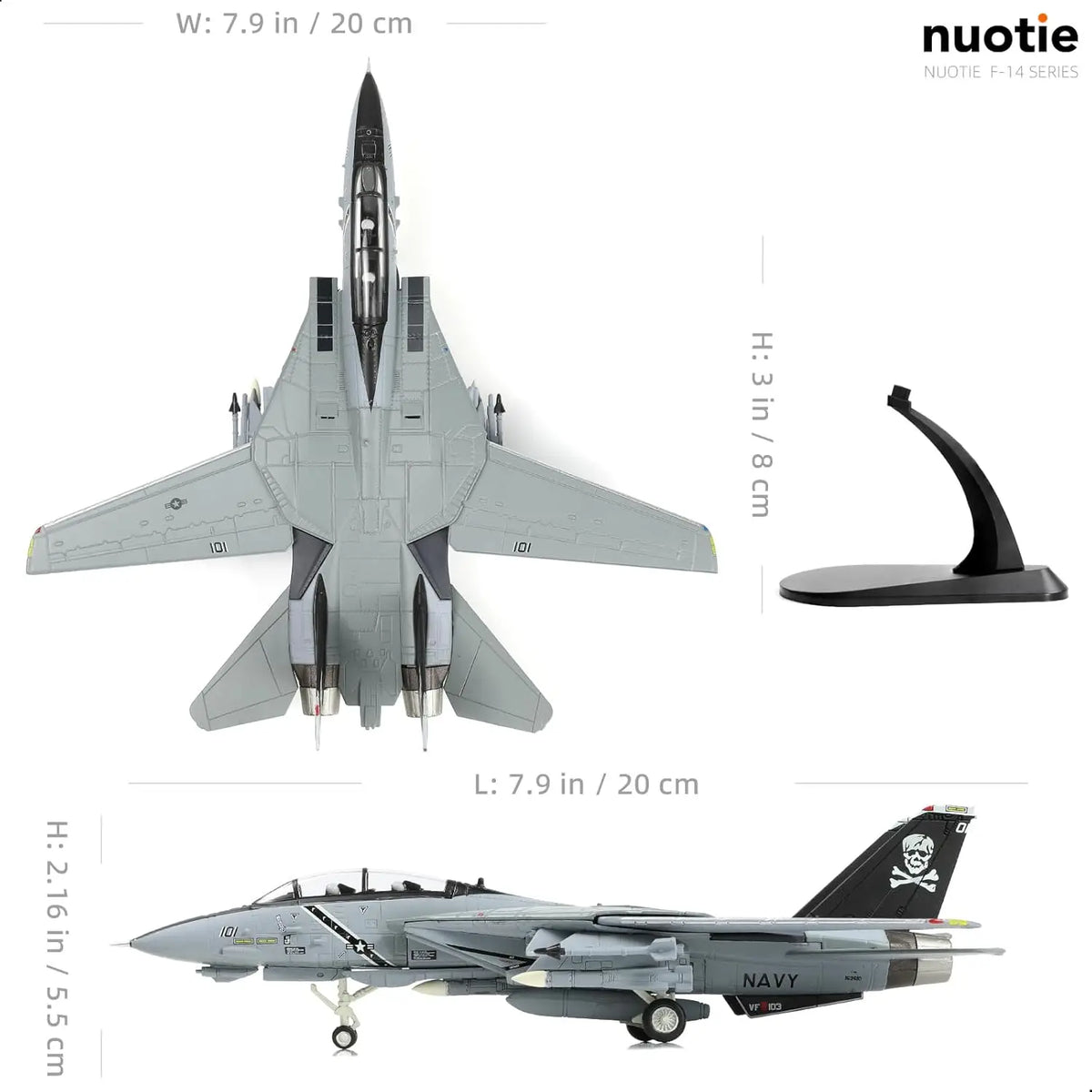 1/100 F-14B-2 VF-103 Tomcat Fighter Model Diecast Metal Airplan Mode Kit Jolly Rogers Militray Aircraft Model with Stand for