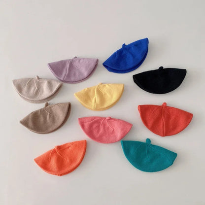 Beret Children's Stylish Hat Spring and Autumn Korean Version Boys and Girls Baby Candy Color Knitted Hat Cute Wool Painter Hat