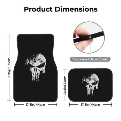 Skeleton Skull Car Floor Mats Set of 4 Pieces Heavy Metal Car Front and Rear Foot Mats Universal with Non Slip Rubber Backing