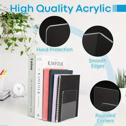 8 Pieces Bookends,Clear Bookends for Shelves,Heavy Duty Book Ends andDesktop Organizer,Book Stopper for Books/Movies/CD