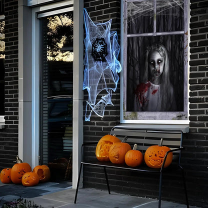 2 Pack Halloween Ghost Curtain Decorations - Female Ghost Window Cover for Indoor/Outdoor Party Decor