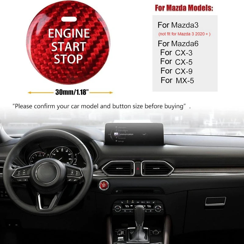For Mazda 3 6 CX-3 CX-5 CX-9 MX-5 Miata Real Carbon Fiber Car Keyless Engine Start Stop Push Button Cover Sticker Accessories
