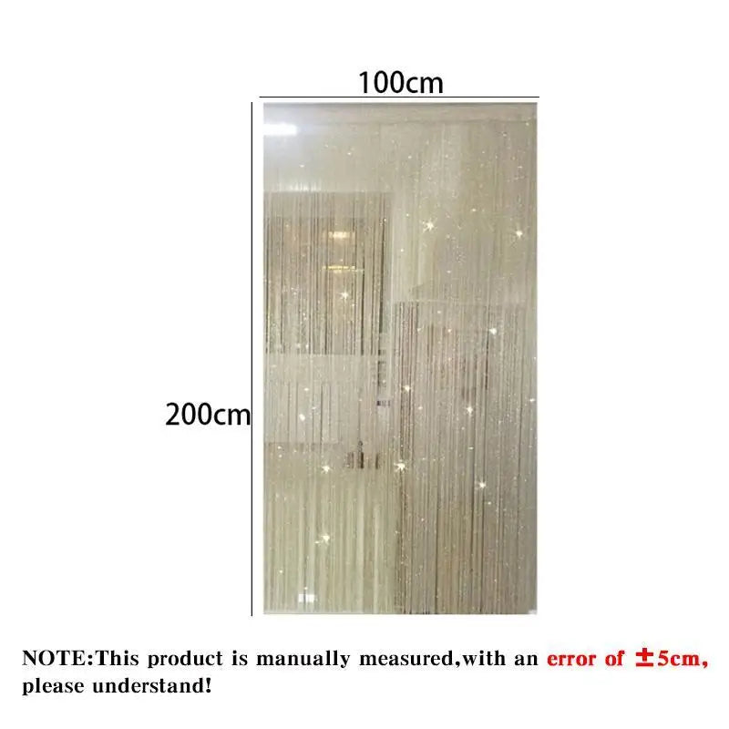 1pcs/set 100x200cm Premium Glitter String Curtain with Silver Ribbon & Sparkling Fringe - Decorative Window/Room Curtain + Rod