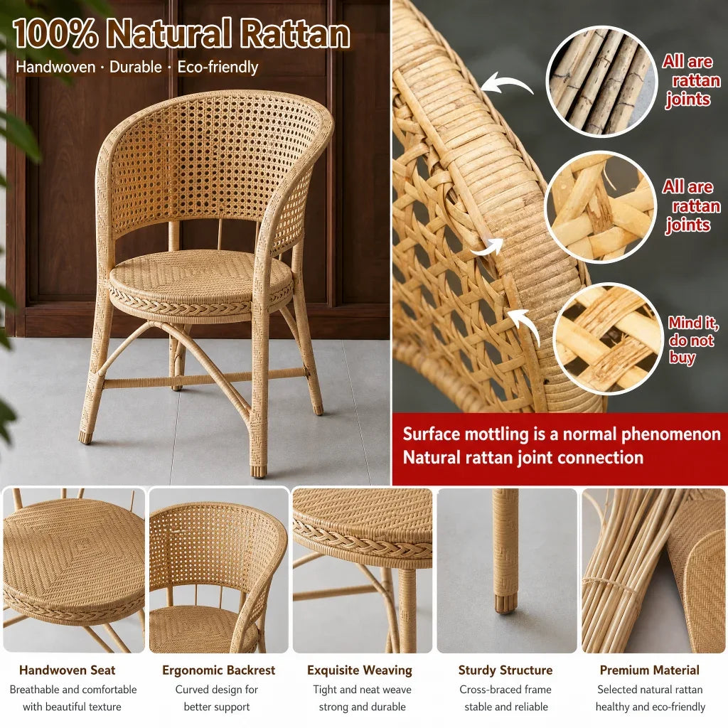 Rattan Woven Chair Natural Handmade Breathable Desk Seat Ergonomic Support Home Office Dining Cooler Than Gaming Heatwave