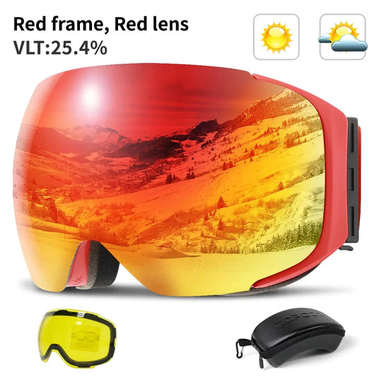 COPOZZ Magnetic Ski Goggles with Quick-Change Lens and Case Set 100% UV400 Protection Anti-fog Snowboard Goggles for Men & Women