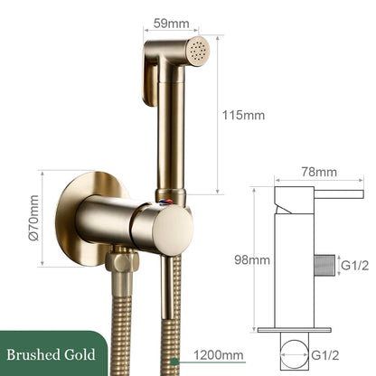 Brushed Rose Gold Bidet Sprayer Faucet Bathroom Mixer Wall Mounted Hot Cold Water With Hose Smesiteli