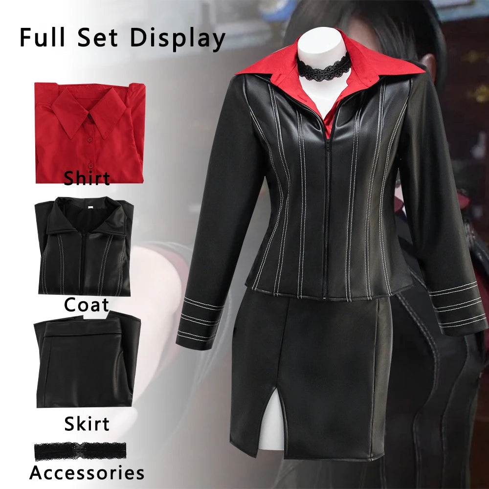 Movie Biohazard Resident Damnation Ada Wong Cosplay Costumes Black Faux Leather Jacket Skirt For Women