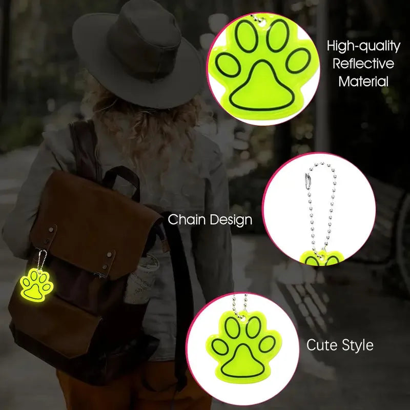 Fluorescent Green Night Reflective Pendant Cute Cat Paw Shaped Keychain Pendant Small Gift