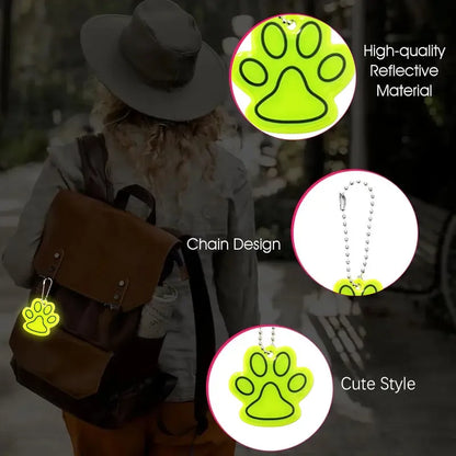 Fluorescent Green Night Reflective Pendant Cute Cat Paw Shaped Keychain Pendant Small Gift