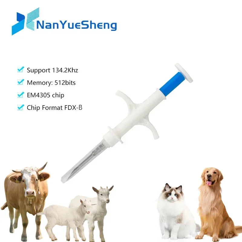 100Pack Animal EM4305 Microchip International Standard 134.2KHz FDX-B Pet Identification Chip Syringe Dog Microchip