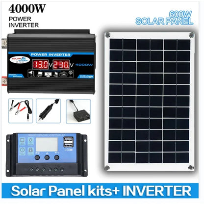 6000W Solar Inverter Kit 600W Solar Panel 12V Battery Charging Controller Complete Power Generation System 110V 220V Home