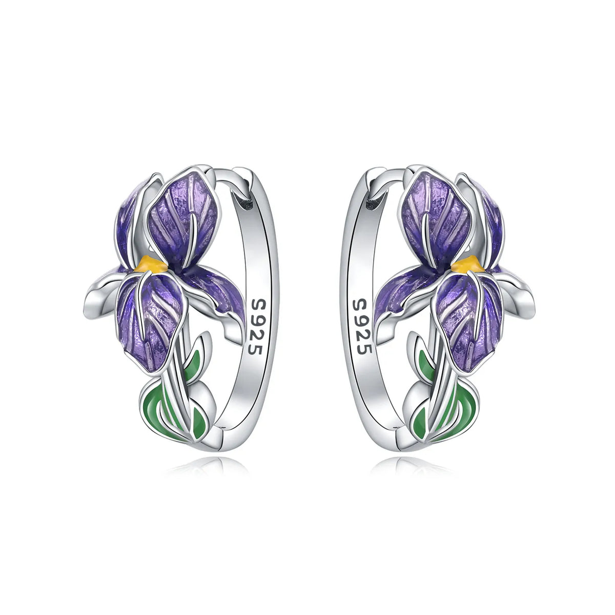 Orstarry Original 925 Sterling Silver Blue Iris Flower Earrings Women Hoop Earring Anniversary Jewelry Trendy Gifts