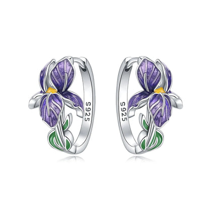 Orstarry Original 925 Sterling Silver Blue Iris Flower Earrings Women Hoop Earring Anniversary Jewelry Trendy Gifts