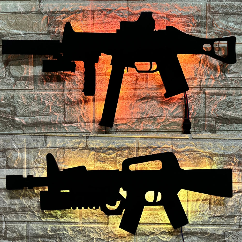 ZK30 creative luminous gun model wall hanging LED wall light wooden board indoor bar decoration USB night light cable 2 meters