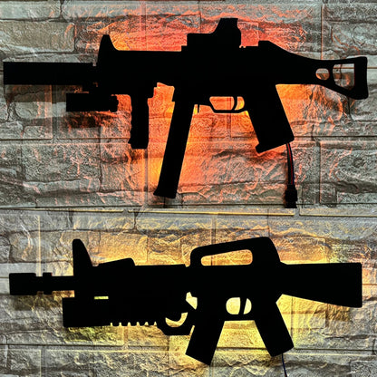 ZK30 creative luminous gun model wall hanging LED wall light wooden board indoor bar decoration USB night light cable 2 meters