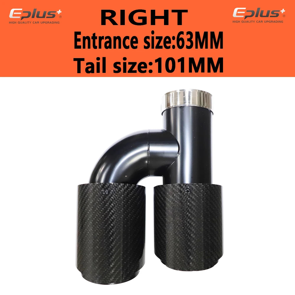 EPLUS Car Carbon Fiber Glossy Muffler Tip H Shape Double Exit Exhaust Pipe Mufflers Nozzle Decoration Universal Stainless Black