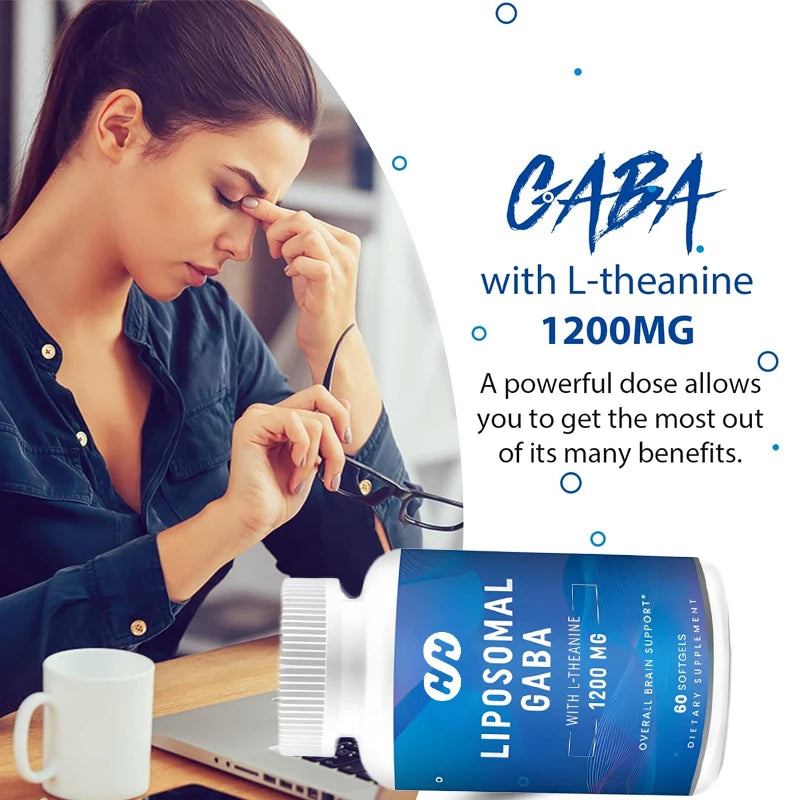 GABA Contains High Concentration Theanine Supplement 1200mg High Bioavailability Liposome Adult 60 Capsules