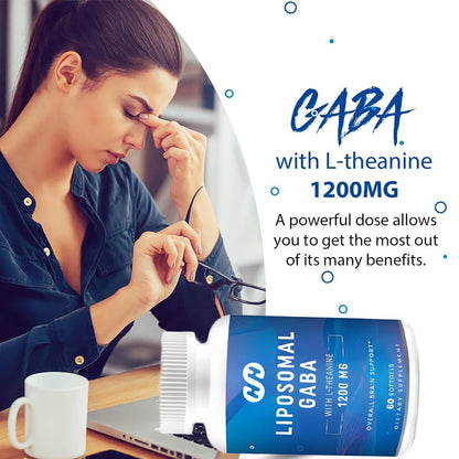 GABA Contains High Concentration Theanine Supplement 1200mg High Bioavailability Liposome Adult 60 Capsules